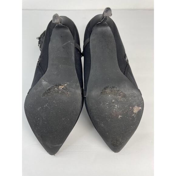 Studded Heels Womens Size 8.5 Mid-Calf Boots Pull On Black Pointed Toe Booties - Picture 8 of 12